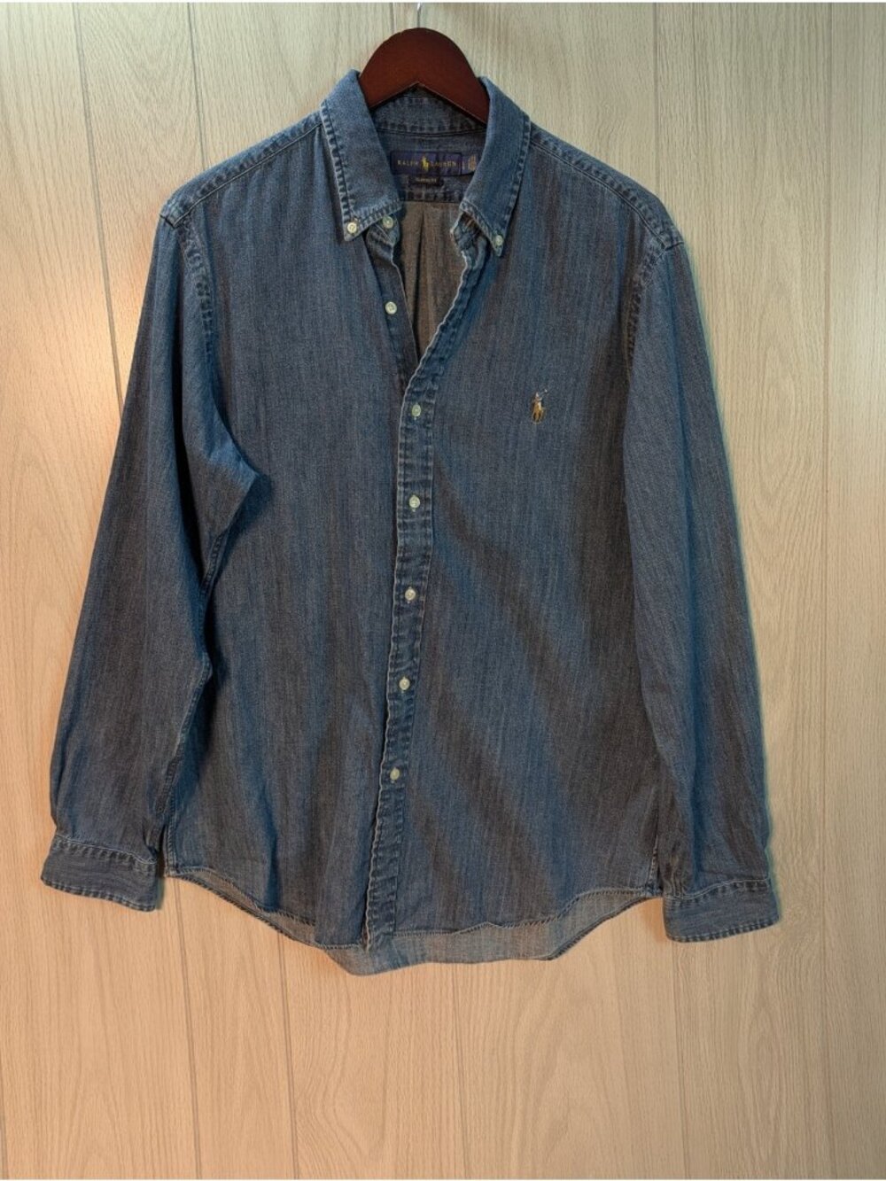Polo Ralph Lauren Denim Chambray Shirt Mens L Classic Fit Button Down Pony Logo